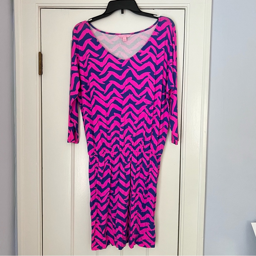 Lilly Pulitzer Cara Dress Pop Pink Purple Chevron